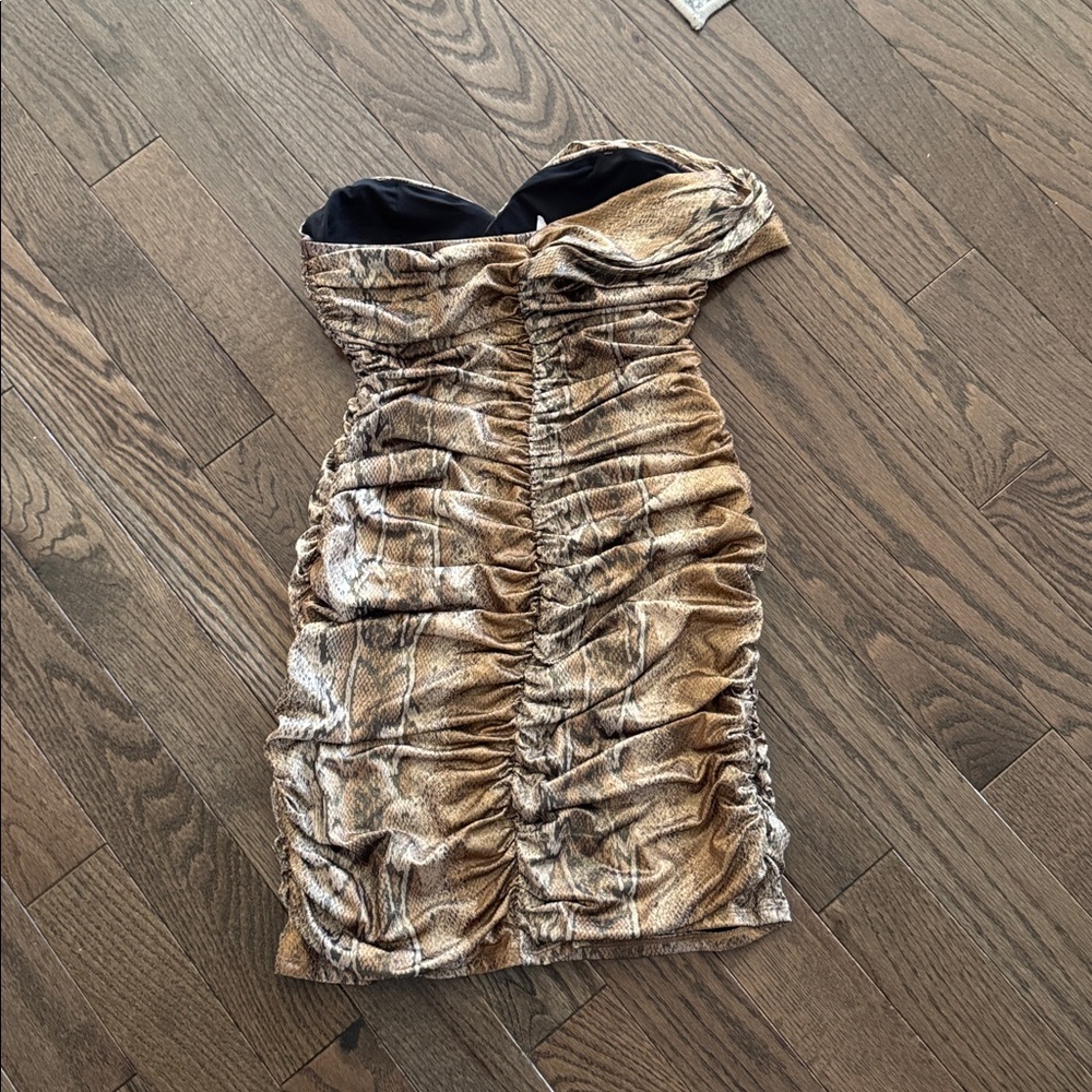 Baby Phat One-Shoulder Ruched Snake-Print Mini Dress in Brown - Picture 4 of 4